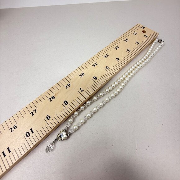 Vintage Faceted Crystal Bead Necklace‎ Faux Pearl Silver-Tone Classic Elegant - Picture 8 of 8